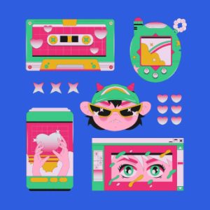 Blue Retro Anime Asset Illustration