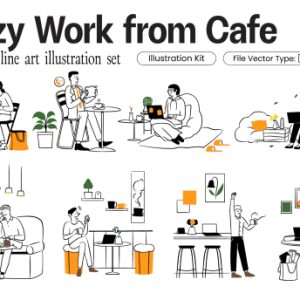 Cozy Work from Cafe Illustration Set