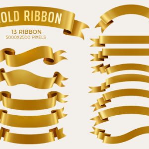 Gold Ribbon Banners Set