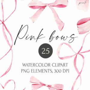 Watercolor Pink Bows And Ribbons